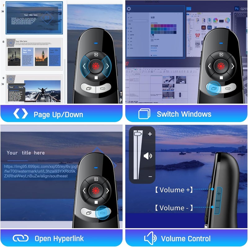 DinoFire 2 in 1 Type C USB Presentation Clicker，Wireless Presenter Remote PowerPoint Clicker for Computer Presentations with Volume Control,Slide Advancer for Mac Laptop - Image 3
